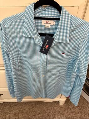 Vineyard Vines women’s 14 Light Blue Gingham Button-Down Shirt